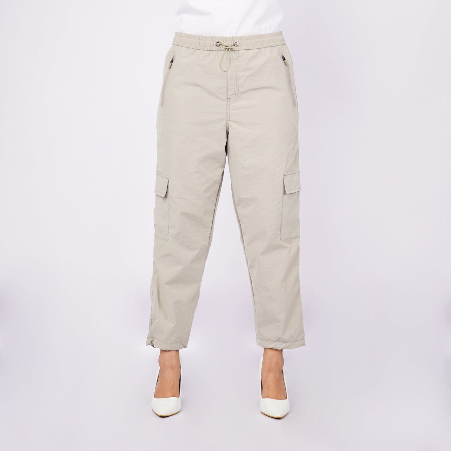 RRJ Ladies Basic Non-Denim Cargo Pants Regular Fitting Mid-rise 154565 (Beige)