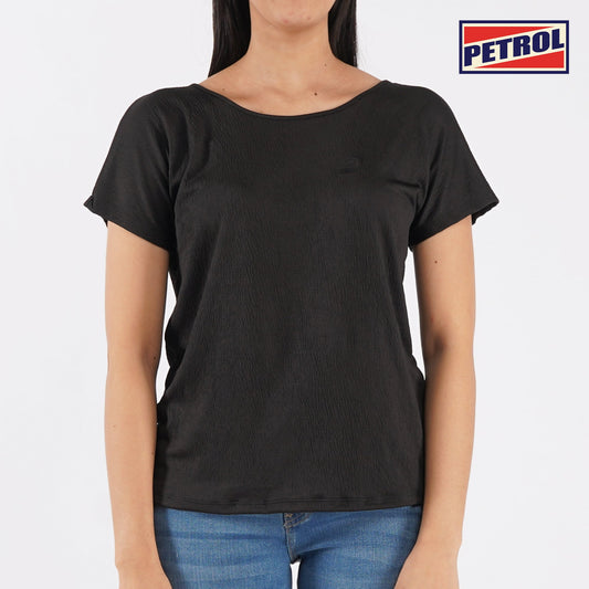 Petrol Ladies Basic Loose Fitting Special Fabric Trendy Fashion High Quality Apparel Comfortable Casual Top for Women Round Neck T-shirt for Women 129557-U (Black)