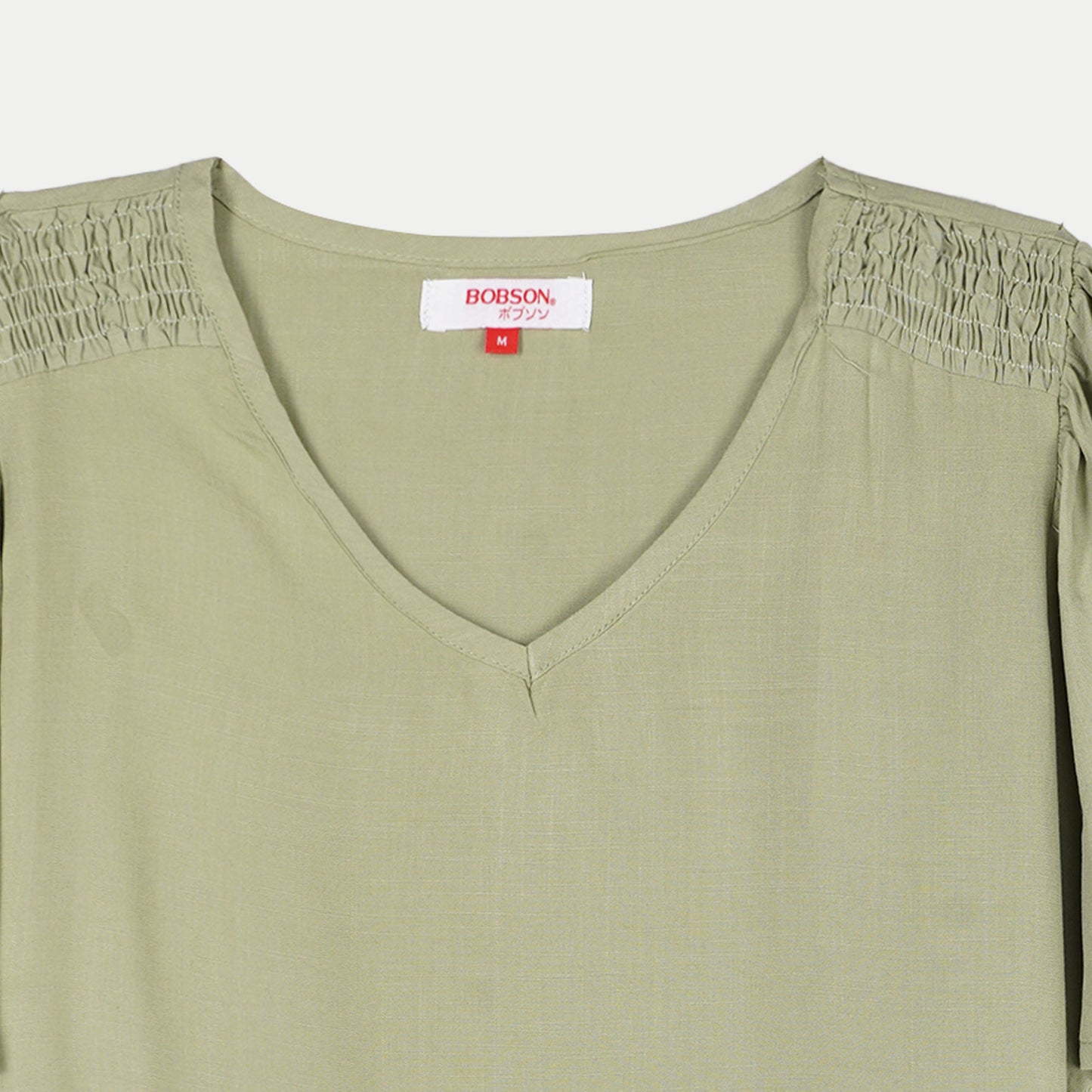 Bobson Japanese Ladies Basic Plain Woven Shirt for Women Trendy Fashion High Quality Apparel Comfortable Casual Top for Women Relaxed Fit 129036 (Mist Green)