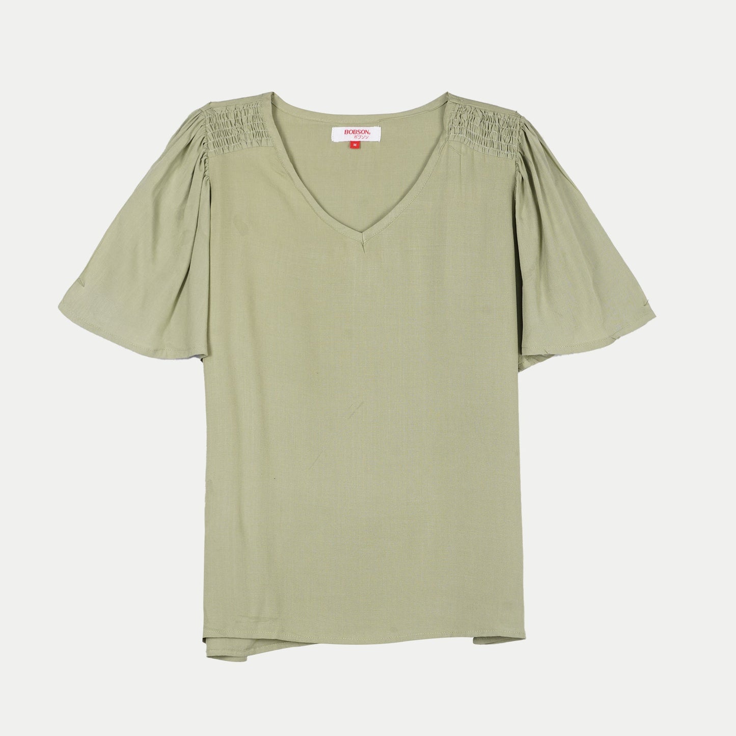 Bobson Japanese Ladies Basic Plain Woven Shirt for Women Trendy Fashion High Quality Apparel Comfortable Casual Top for Women Relaxed Fit 129036 (Mist Green)