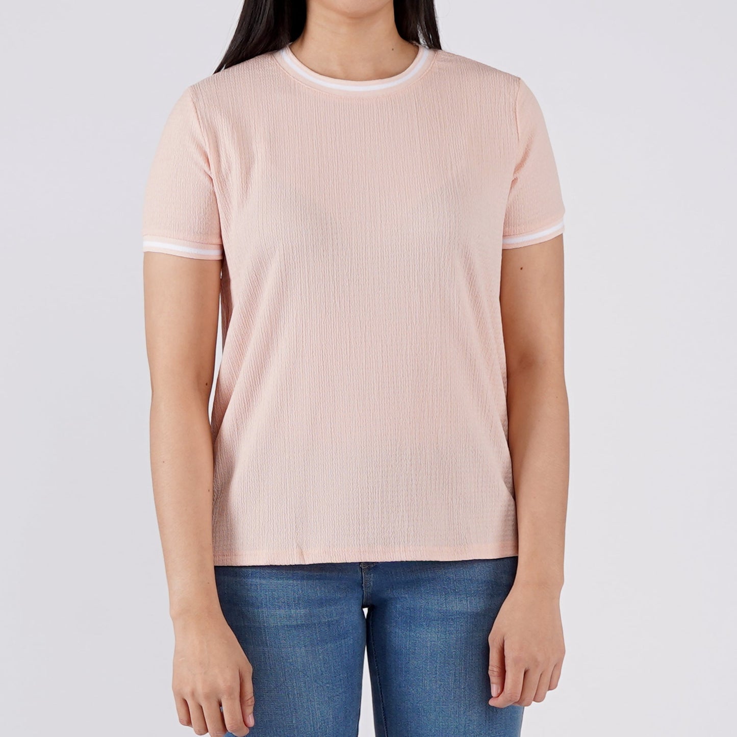 RRJ Basic Tees for Ladies Regular Fitting Ribbed Fabric Trendy fashion Casual Top Pink Tees for Ladies 138187 (Pink)