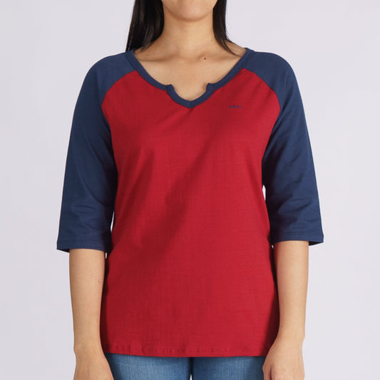 RRJ Basic Tees for Ladies Regular Fitting Ribbed Fabric Trendy fashion Casual Top Red Tees for Ladies 128546 (Red)