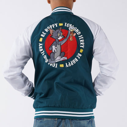 Bobson Japanese X Tom and Jerry Men's Bomber Jacket with Back Print Trendy Fashion High Quality Apparel Comfortable Casual Jacket for Men Regular Fit 132006 (Teal)