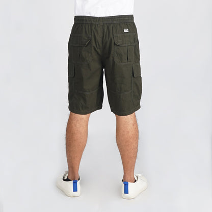 RRJ Basic Non-Denim Cargo Short for Men Regular Fitting Garment Wash Fabric Casual Short Fatigue Cargo Short for Men 137774 (Fatigue)