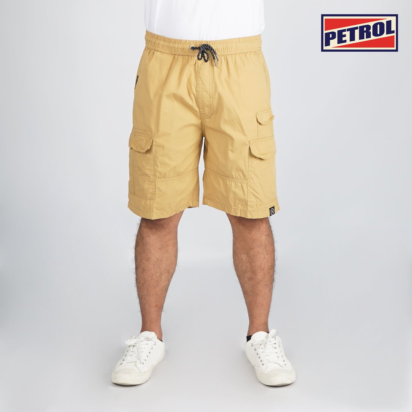 Petrol Basic Non-Denim Cargo Short for Men Regular Fitting Enzyme Wash Fabric Casual Short Khaki Cargo Short for Men 131926 (Khaki)