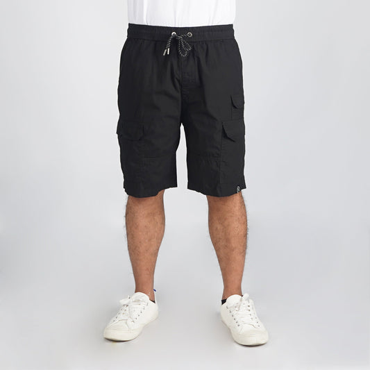 Petrol Basic Non-Denim Cargo Short for Men Regular Fitting Enzyme Wash Fabric Casual Short Black Cargo Short for Men 131914 (Black)