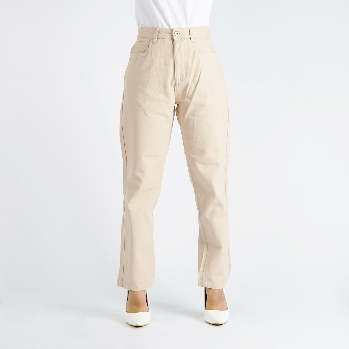 Bobson Japanese Ladies Basic Denim Mom Pants for Women Trendy fashion High Quality Apparel Comfortable Casual Trouser for Women 146135-U (Beige)