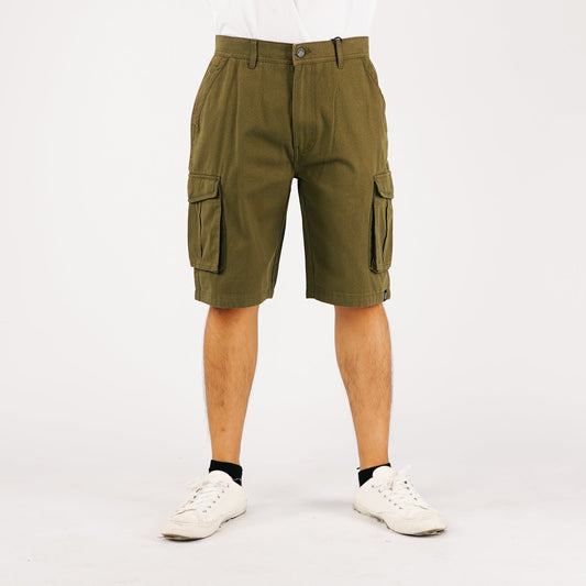 Petrol Basic Non-Denim Cargo Short for Men Regular Fitting Garment Wash Fabric Casual Short Cargo Short for Men 129788 (Fatigue)