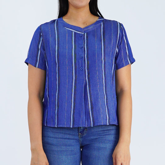 RRJ Basic Woven for Ladies Regular Fitting Shirt Trendy fashion Casual Top Blue Shirt for Ladies 128377 (Blue)