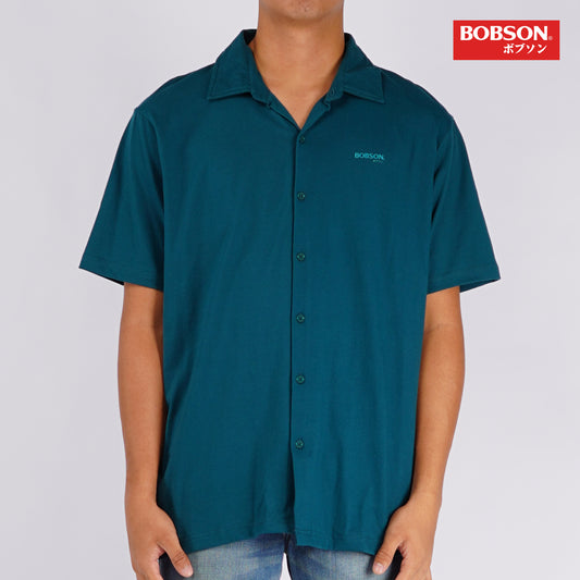 Bobson Japanese Men's Basic Woven Button Down Short Sleeve Shirt for Men Trendy Fashion High Quality Apparel Comfortable Casual Top for Men Regular Fit 141945 (Teal)