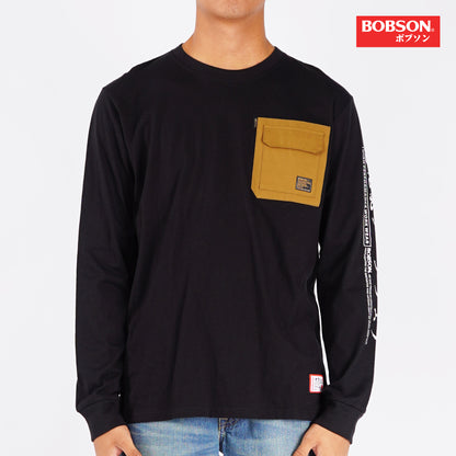 Bobson Japanese Men's Basic Tees Long Sleeve Sweat shirt for Men Trendy Fashion High Quality Apparel Comfortable Casual Top for Men Slim Fit 116942 (Black)