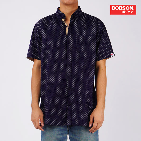 Bobson Japanese Men's Basic Woven Button Down Short Sleeve Shirt for Men Trendy Fashion High Quality Apparel Comfortable Casual Polo for Men Slim Fit 154738 (Navy)