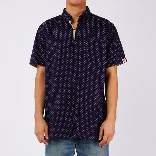 Bobson Japanese Men's Basic Woven Button Down Short Sleeve Shirt for Men Trendy Fashion High Quality Apparel Comfortable Casual Polo for Men Slim Fit 154738 (Navy)