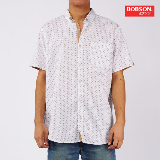 Bobson Japanese Men's Basic Woven Button Down Short Sleeve Shirt for Men Trendy Fashion High Quality Apparel Comfortable Casual Polo for Men Slim Fit 154738 (White)