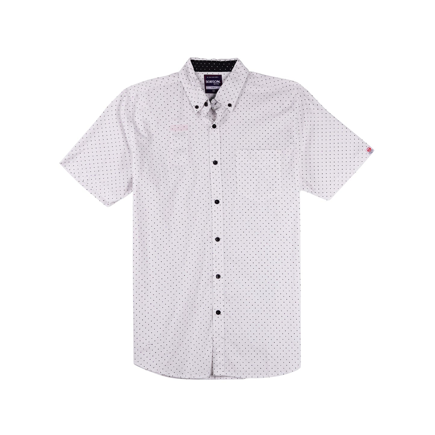 Bobson Japanese Men's Basic Woven Button Down Short Sleeve Shirt for Men Trendy Fashion High Quality Apparel Comfortable Casual Polo for Men Slim Fit 154720 (White)