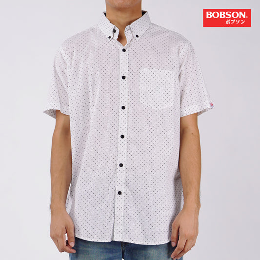 Bobson Japanese Men's Basic Woven Button Down Short Sleeve Shirt for Men Trendy Fashion High Quality Apparel Comfortable Casual Polo for Men Slim Fit 154720 (White)