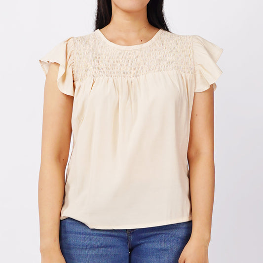 RRJ Basic Tees for Ladies Regular Fitting Trendy fashion Casual Top Beige Tees for Ladies 145086 (Beige)