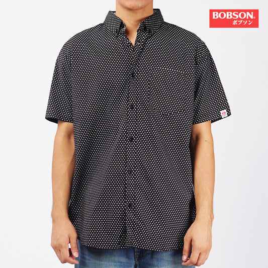 Bobson Japanese Men's Basic Woven Button Down Short Sleeve Shirt for Men Trendy Fashion High Quality Apparel Comfortable Casual Polo for Men Slim Fit 154711 (Black)