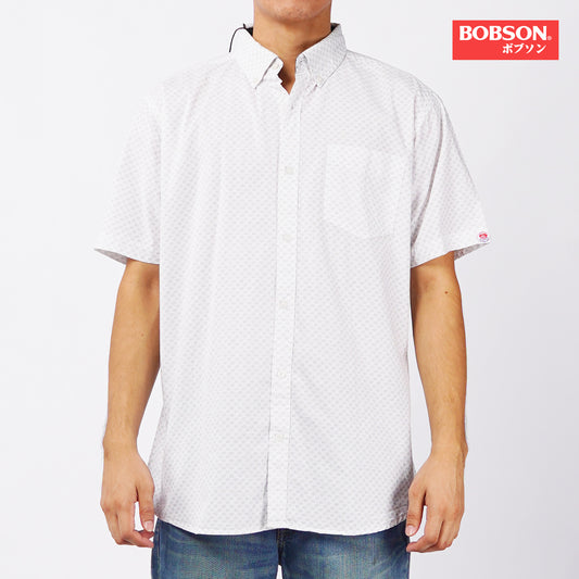 Bobson Japanese Men's Basic Woven Button Down Short Sleeve Shirt for Men Trendy Fashion High Quality Apparel Comfortable Casual Polo for Men Slim Fit 154711 (White)