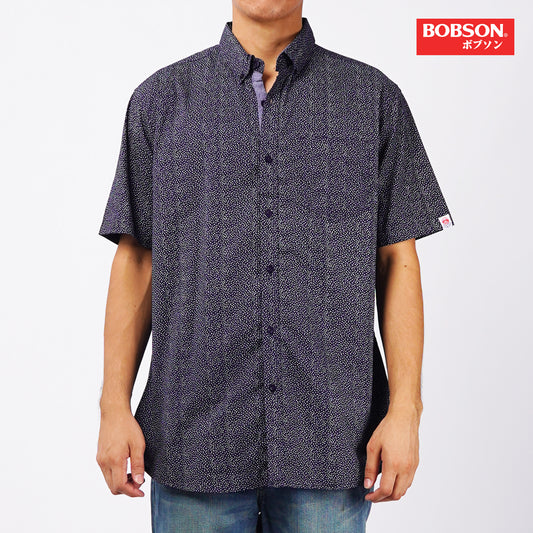 Bobson Japanese Men's Basic Woven Button Down Short Sleeve Shirt for Men Trendy Fashion High Quality Apparel Comfortable Casual Polo for Men Slim Fit 154729 (Navy)