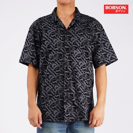 Bobson Japanese Men's Basic Woven Button Down Short Sleeve Shirt for Men Trendy Fashion High Quality Apparel Comfortable Casual Polo for Men Comfort Fit 152317 (Black)