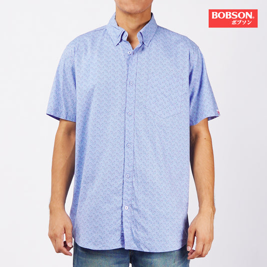 Bobson Japanese Men's Basic Woven Button Down Short Sleeve Shirt for Men Trendy Fashion High Quality Apparel Comfortable Casual Polo for Men Slim Fit 154702 (Light Blue)