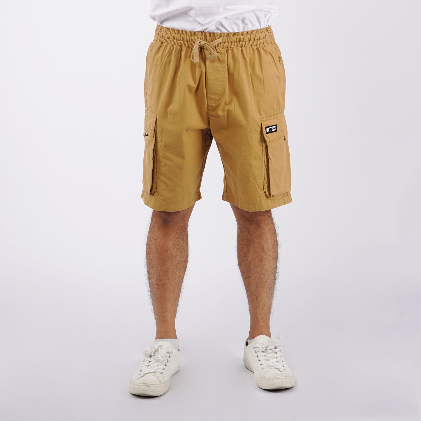 RRJ Basic Non-Denim Cargo Short for Men Regular Fitting Rinse Wash Fabric Casual Short Khaki Cargo Short for Men 155154-U (Khaki)