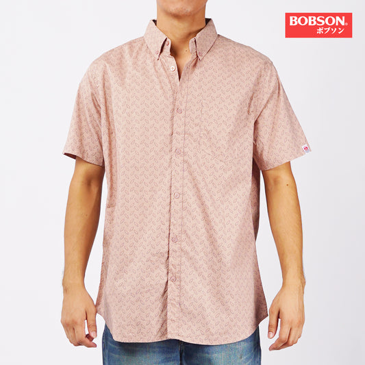 Bobson Japanese Men's Basic Woven Button Down Short Sleeve Shirt for Men Trendy Fashion High Quality Apparel Comfortable Casual Polo for Men Slim Fit 154702 (Old Rose)