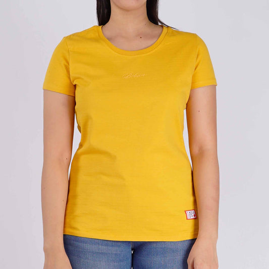 Bobson Japanese Ladies Basic Tees Missed Lycra Fabric Regular Fit 146357 (Yellow Gold)