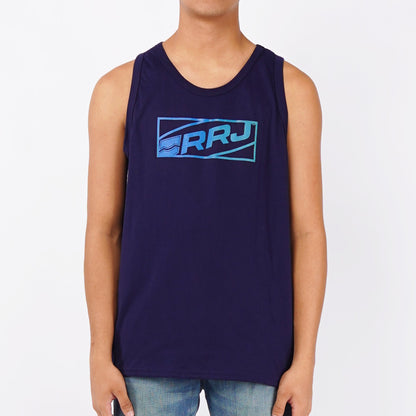 RRJ Men's Basic Tank Top Semi Body Fitting CVC Jersey Fabric 127066-U (Navy Blue)