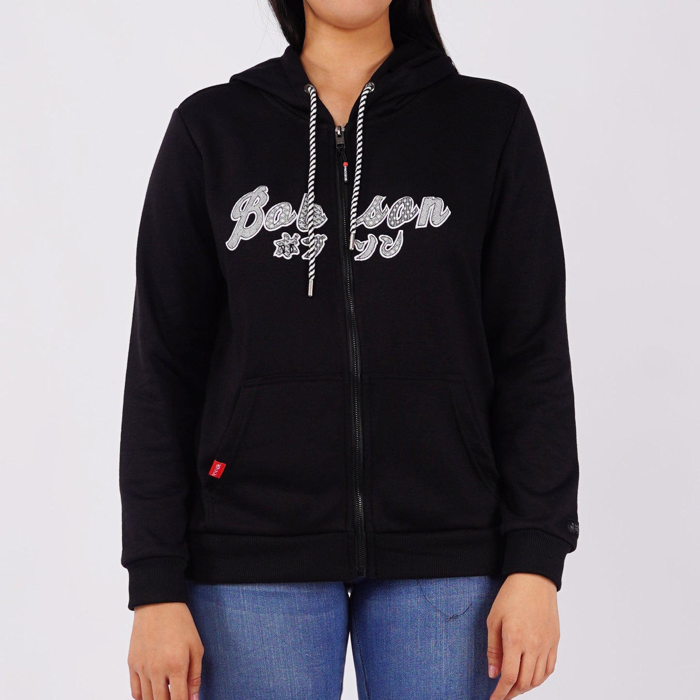 Bobson Japanese Ladies Basic Hoodie Jacket Regular Fit 121456 (Black)