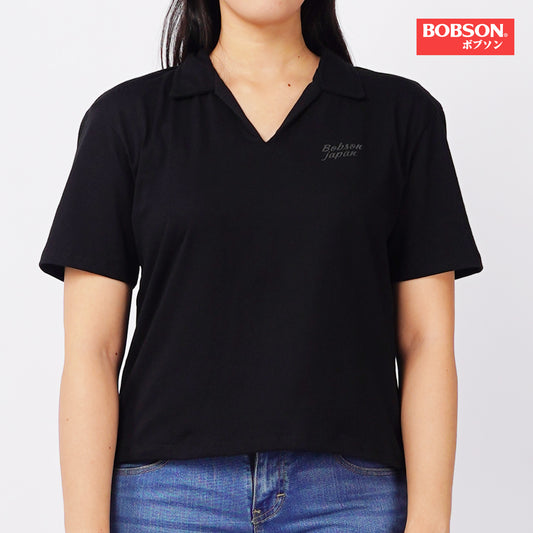Bobson Japanese Ladies Basic Collared Shirt Relaxed Fit 154822 (Black)