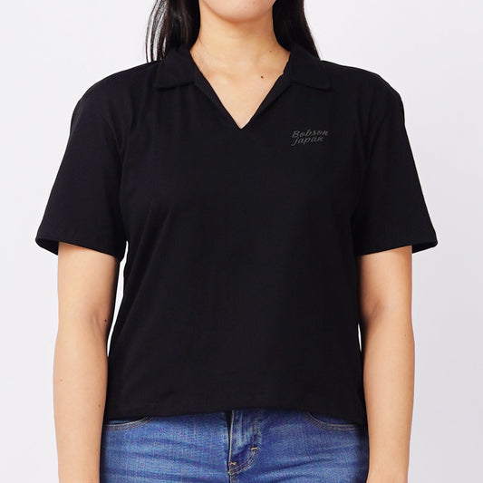 Bobson Japanese Ladies Basic Collared Shirt Relaxed Fit 154822 (Black)