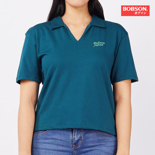 Bobson Japanese Ladies Basic Collared Shirt Relaxed Fit 154822 (Teal)