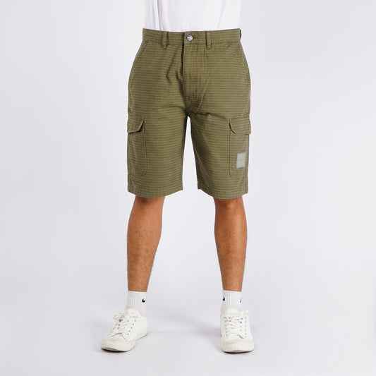 RRJ Basic Non-Denim Cargo Short for Men Regular Fitting Garment Wash Fabric 129888 (Fatigue)