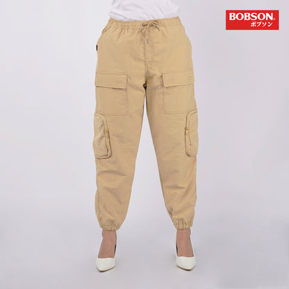 Bobson Japanese Ladies Basic Non-Denim Cargo Pants Trendy fashion High Quality Apparel Comfortable Casual Pants for Women 145967 (Khaki)