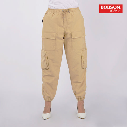 Bobson Japanese Ladies Basic Non-Denim Cargo Pants Trendy fashion High Quality Apparel Comfortable Casual Pants for Women 145967 (Khaki)