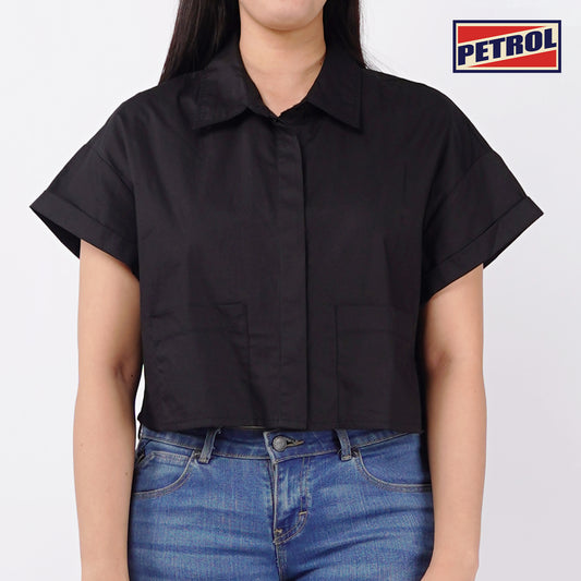 Petrol Basic Woven Ladies Boxy Fitting Shirt 150562 (Black)