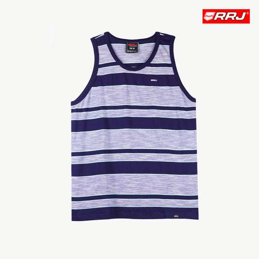 RRJ Men's Basic Tank Top Semi Body Fitting Slub Jersey Stripes Fabric 112791 (Navy Blue)