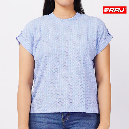 RRJ Basic Woven Ladies Boxy Fitting Shirt Trendy fashion Casual Top Blue Woven for Ladies 144501 (Blue)
