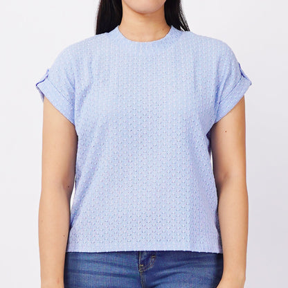 RRJ Basic Woven Ladies Boxy Fitting Shirt Trendy fashion Casual Top Blue Woven for Ladies 144501 (Blue)