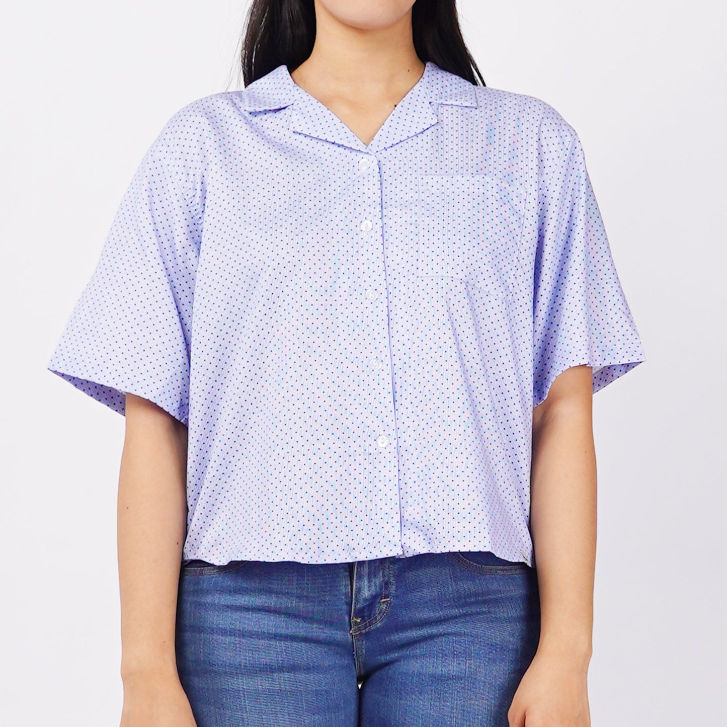 RRJ Basic Woven Ladies Boxy Fitting Shirt  145061 (Blue)