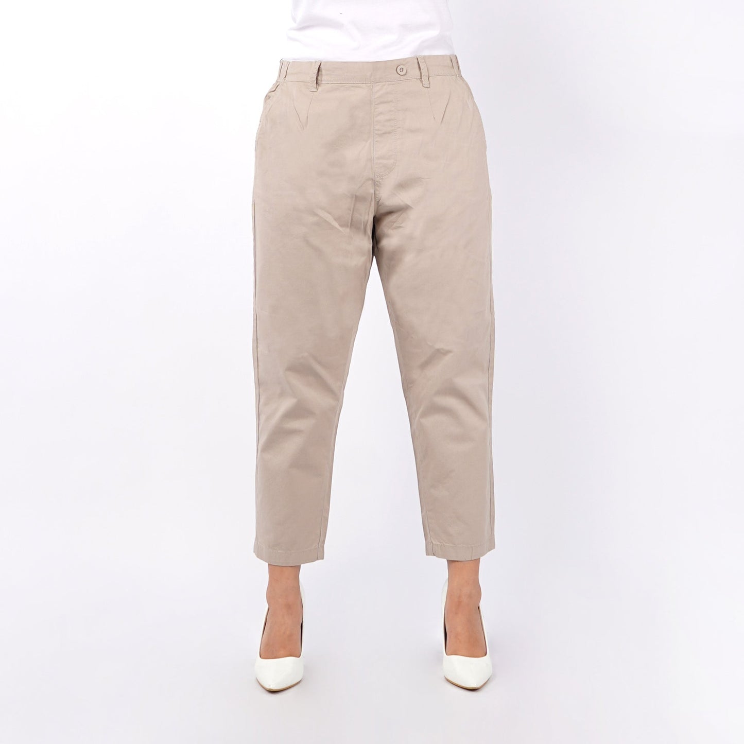 RRJ Ladies Basic Non-Denim Trouser Pants for Ladies Drawstring Regular Fitting 145926-U (Khaki)