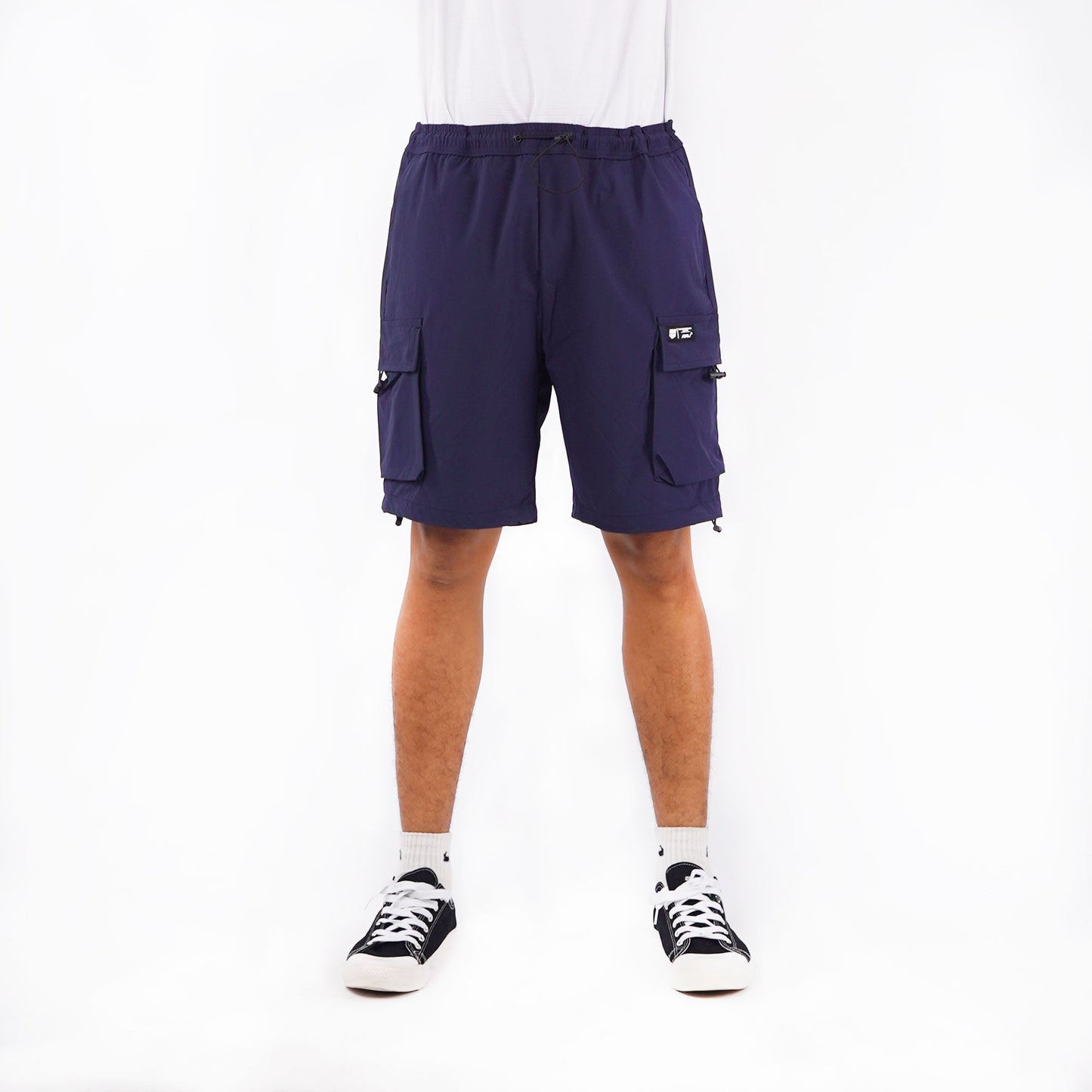 RRJ Basic Non-Denim Cargo Short for Men Regular Fitting Rinse Wash Fabric 155180 (Navy Blue)