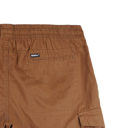 RRJ Basic Non-Denim Cargo Short for Men Regular Fitting Rinse Wash Fabric 155141-U (Brown)