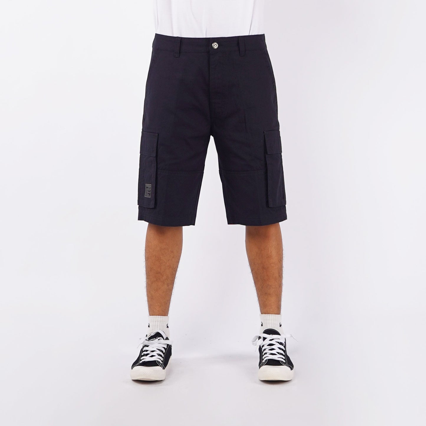 Bobson Japanese Men's Basic Non-Denim Cargo Short Mid Waist 123044 (Black)