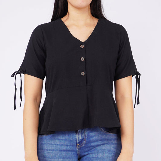 Bobson Japanese Ladies Basic Woven Shirt Boxy Fit 139758 (Black)