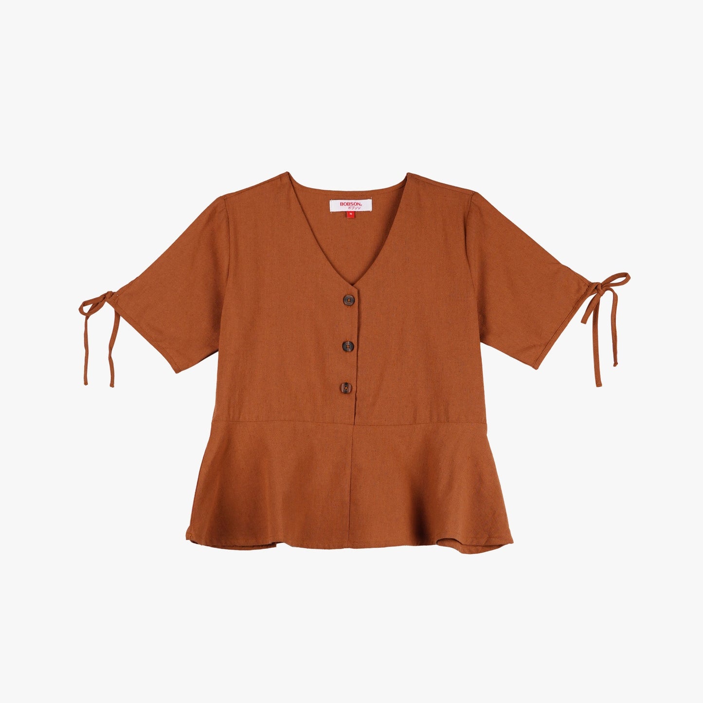 Bobson Japanese Ladies Basic Woven Shirt Boxy Fit 139758 (Brown)