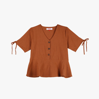 Bobson Japanese Ladies Basic Woven Shirt Boxy Fit 139758 (Brown)