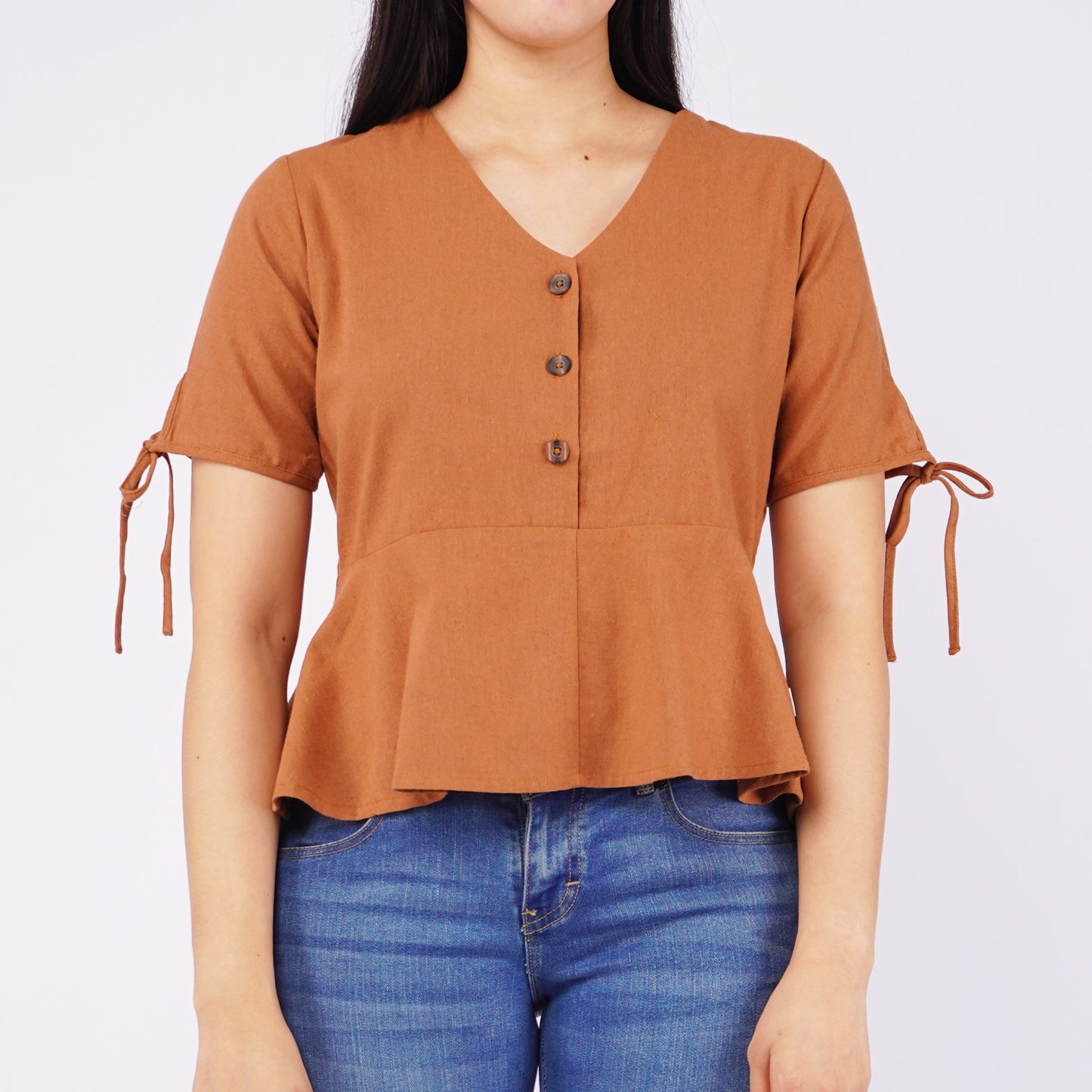 Bobson Japanese Ladies Basic Woven Shirt Boxy Fit 139758 (Brown)